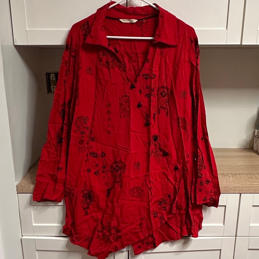 Soft Surroundings Tunic Womens XL Chinoiserie Lantern Print Sharkbite Hem Artsy
